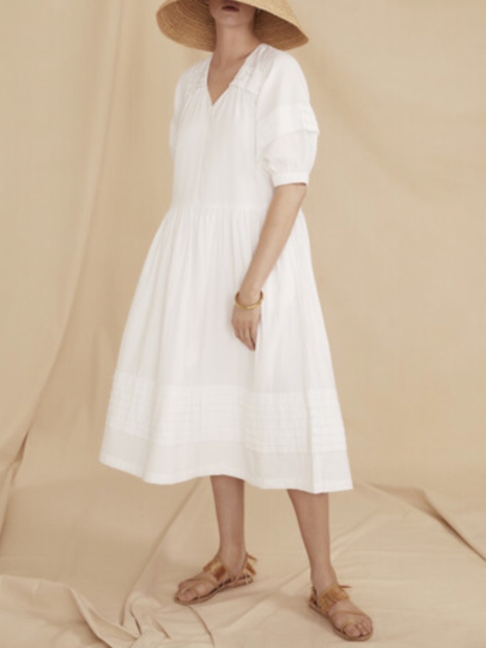 Seraphina London The Midi Pleat Dress White Cotton Seersucker‎ Size Medium